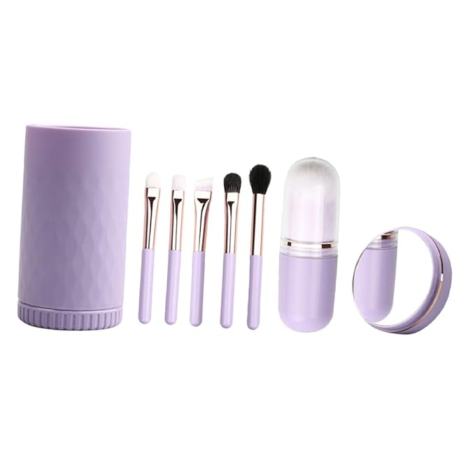 STOBAZA Portable Makeup Brush with Handles Dense Soft Bristles and Built Mirror Compact Case for Loose Powder Eyeshadow Highlight Wear-resistant Cosmetic Brushes for Travel and Daily Use