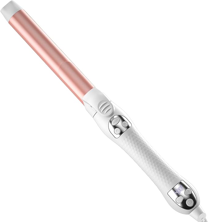 Rotating Automatic Curling Iron for Waves-Curling Wand for Long Hair, Extra Long Barrel Ceramic Hair Curler for Women,Dual Voltage, 5 Temps & 30s Heat-up (Rose Gold, 1 inch)