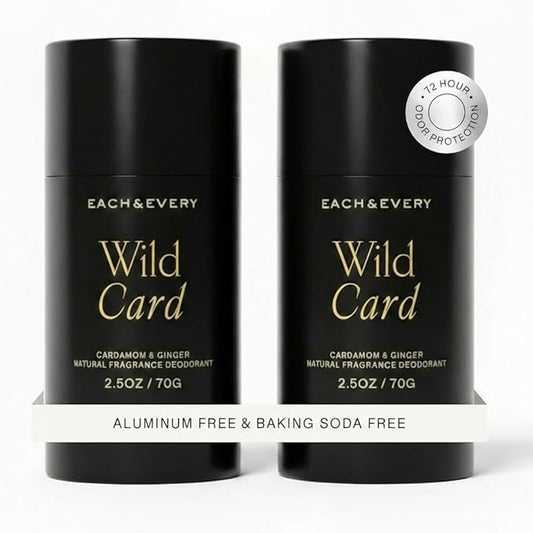 Each & Every All Natural Deodorant for Women & Men - Sensitive Skin, Vegan, Baking Soda & Aluminum-Free Deodorant - Clean Long Lasting Odor Control - Cardamom & Ginger Natural Fragrance (2.5oz, 2pk)