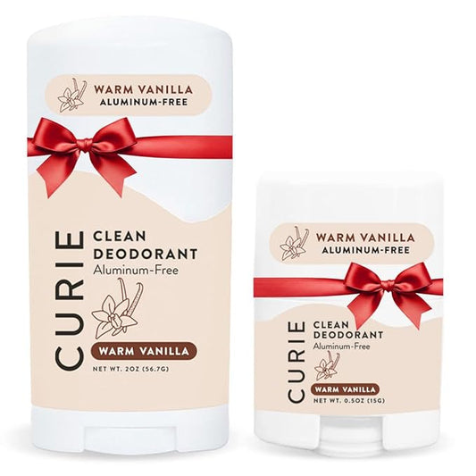 Curie Natural Deodorant Aluminum Free - Warm Vanilla Stick & Mini - Travel Size Deodorant for Women - Non Toxic, Paraben Free, Clean, Vegan (2 Pack)