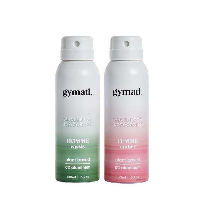 Gymati - Fitness Deodorant Spray - Men & Women - Aluminum-Free - 24 Hour Odor Protection - Sweat Resistant - Air-Powered - Vegan & Plant-Based - Made in USA - Homme + Femme - 3.4oz Travel Size -2 Pack