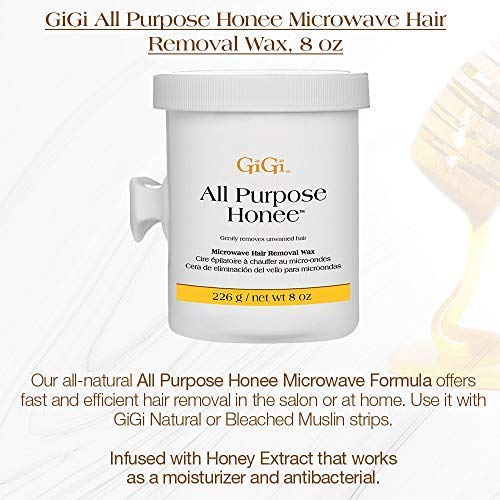 GiGi All Purpose Honee Microwave Hair Removal Wax, Gentle Soft Wax for Face, Arms, Legs & Body, Easy At-Home Waxing Kit for Smooth Skin, 8 oz