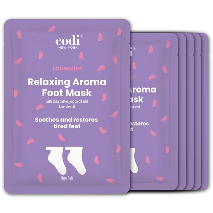 Relaxing Aroma Foot Mask 6 Pairs | Soothes & Restores Tired, Dry Feet | Hydrating Foot Treatment for Cracked Heels & Rough Skin | Home Spa Pedicure Socks | Made In Korea (Lavender)