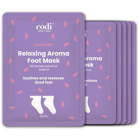 Relaxing Aroma Foot Mask 6 Pairs | Soothes & Restores Tired, Dry Feet | Hydrating Foot Treatment for Cracked Heels & Rough Skin | Home Spa Pedicure Socks | Made In Korea (Lavender)