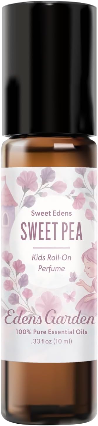 Edens Garden Sweet Pea Kids Roll-On Perfume – Pre-Diluted Essential Oil Floral Blend, Natural Aromatherapy, Skin Safe Gift for Girls, 10 ml (.33 fl oz)