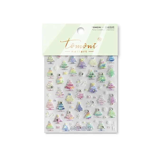 Christmas Nail Art Stickers Decals 5D Daimond Colorful Xmas Tree Nail Decals 1PCS Xmas Tree Snowflake Star Design Christmas Nail Art Supplies Manicure Stickers for Women DIY Nail Decorations