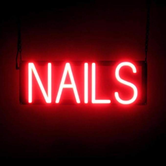 SpellBrite NAILS Sign | Nail Salon-Related Sign with Neon Look, Red LED Light Source | 17.9" x 6.3"