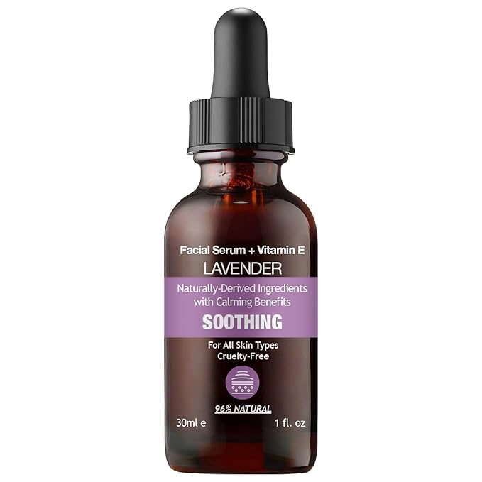 Purifect Lavender Facial Serum – Calming & Soothing Squalane Moisturizer with Vitamin E – Made in USA – Infused with Botanical Oils to Rejuvenate, Cleanse & Hydrate Skin Naturally, 30ml 1fl oz