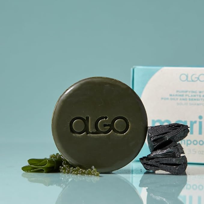OLGO Marine Shampoo Bar 3.5 oz | Soap-Free Solid Shampoo Bar for Scalp with Cooling | Kelp, Sea Grape, Charcoal with Biotin | Sustainable & Clean- No Sulfates, No Parabens, No Phthalates