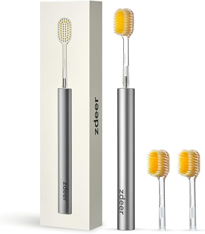Ultra Soft Manual Toothbrushes for Adults Sensitive Gums– Eco-Friendly Aluminum Alloy+ABS Handle with 3 Replaceable Gum Care Heads, Gentle Wide Bristles for Sensitive Teeth & Gums