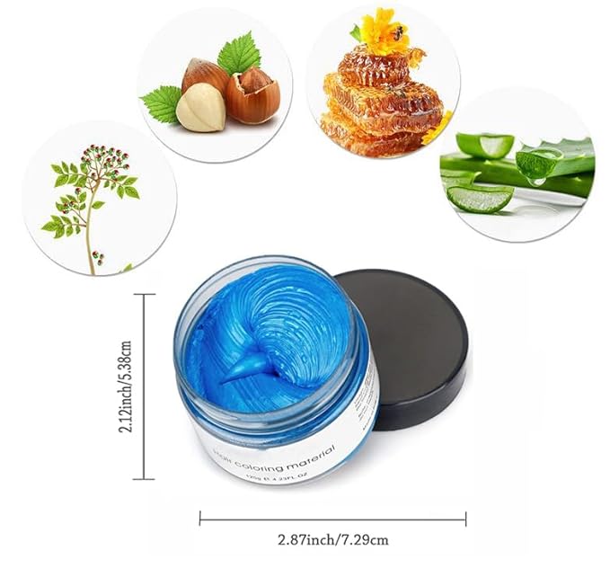 Blue Hair Color Wax, Natural Hairstyle Wax 4.23 oz, Temporary Hairstyle Cream for Party, Cosplay, Halloween, Daily use, Date, Clubbing (Blue)