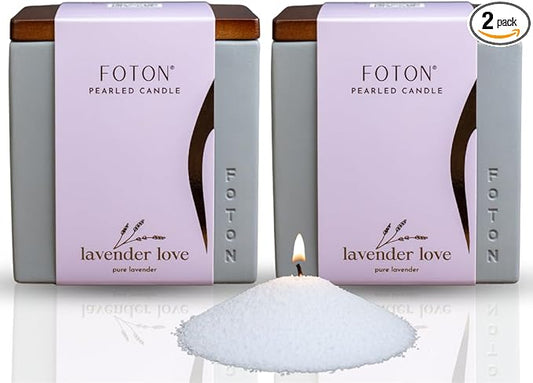 Foton Pearled Candle Multipack Le Cube Concrete Vase Set (2 x 16 Oz) - Lavender Love Scented - Refillable Jar Scented Candle Sand with 15 Wicks Each - Natural Non-Toxic Decorative Candles for Home