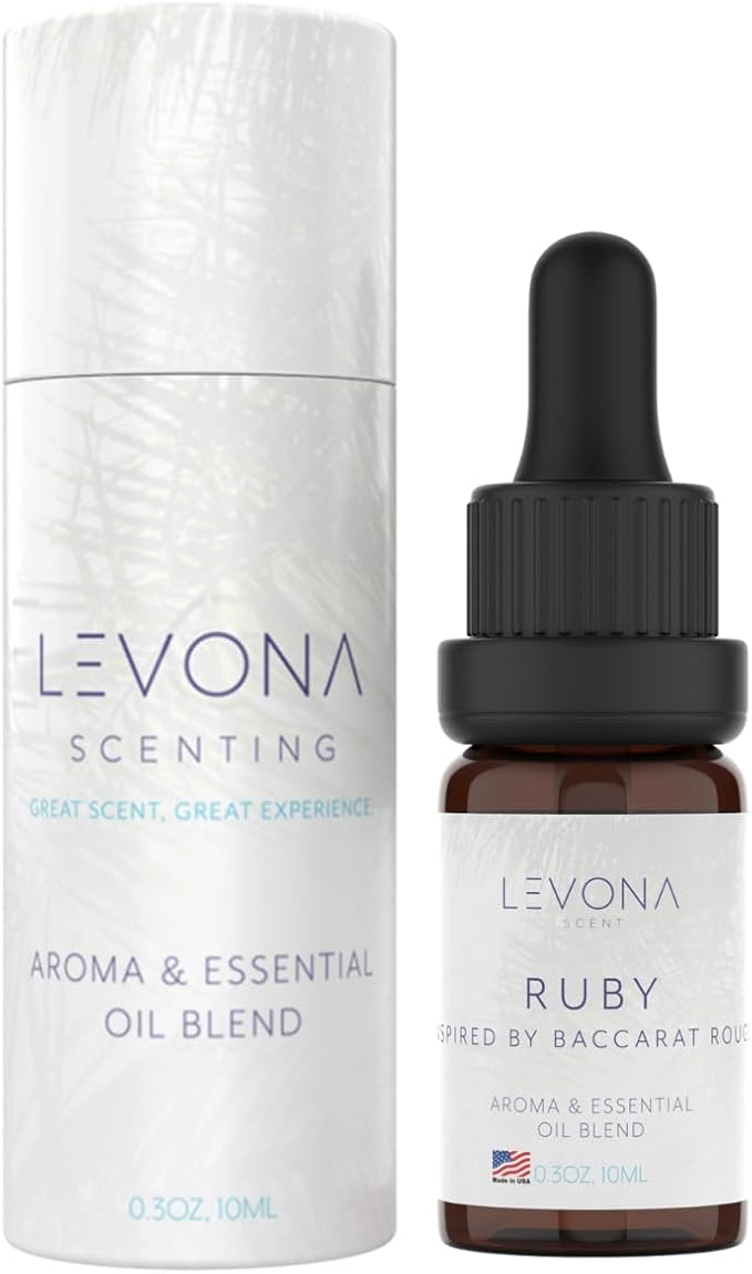 Levona Scent Essential Oil - Fresh Aroma for Home, Office, Hotel & Spa, Ideal for Humidifiers & Diffusers, Hotel Fragrance with Orange Rind & Watery Notes - 10ml / 0.33 fl oz, Ruby
