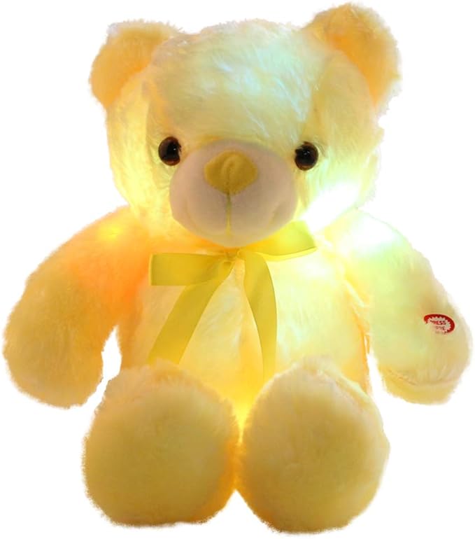 LED Teddy Bears Stuffed Animals, Cute Yellow Glow Bear Plush Toys Creative Colorful Luminous Light Up Doll Gifts for Bedroom, Kids, Baby, Valentine,18 inch