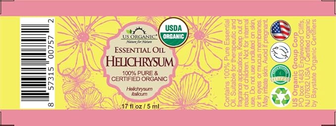 US Organic Helichrysum Essential Oil, USDA Certified Organic, Steam Distilled, Sourced from The Balkan Peninsula, High end Essential Oil (5 ml)