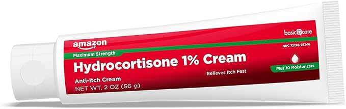 Amazon Basic Care Maximum Strength Hydrocortisone 1 Percent Anti-Itch Cream Plus 10 Moisturizers, 2 ounce (Pack of 1)
