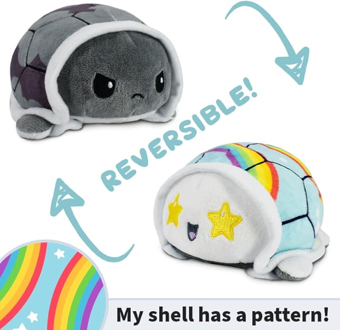 TeeTurtle - The Original Reversible Turtle Plushie - Rainbows - Cute Sensory Fidget Stuffed Animals That Show Your Mood 3.5 inch