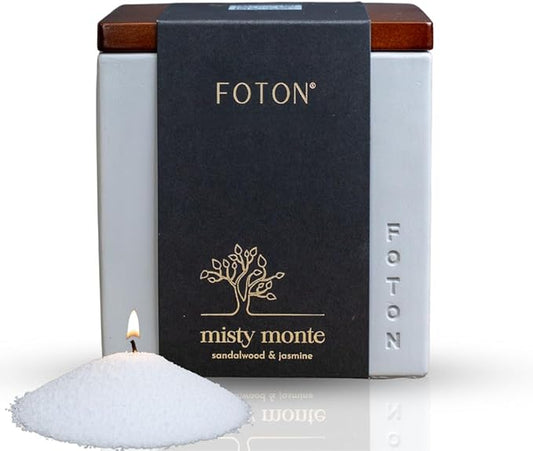 Foton Pearled Candle Le Cube Concrete Vase Set 16 Oz Square - Misty Monte Scented - Refillable Jar Scented Candle Sand Wax with 15 Wicks - Natural Non-Toxic Decorative Candles for Home
