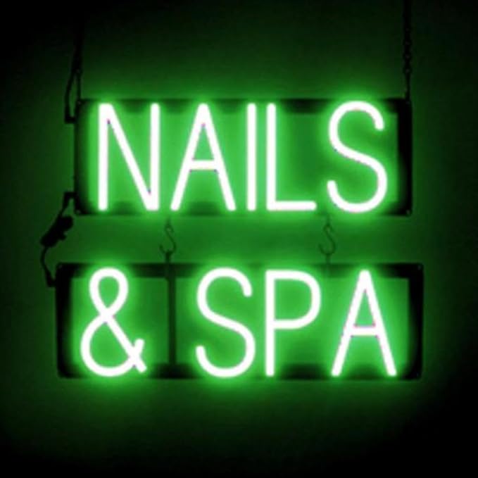 SpellBrite NAILS & SPA Sign | Nail Salon-Related Sign with Neon Look, Green LED Light Source | 19.6" x 15.0"