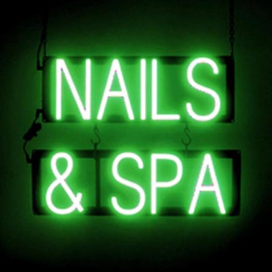 SpellBrite NAILS & SPA Sign | Nail Salon-Related Sign with Neon Look, Green LED Light Source | 19.6" x 15.0"