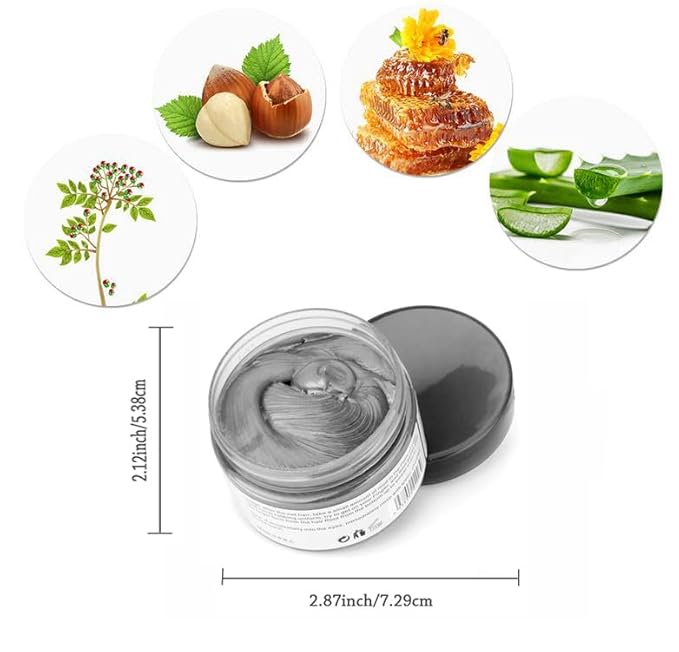 Silver Gray Hair Color Wax, Natural Hairstyle Wax 4.23 oz, Temporary Hairstyle Cream for Party, Cosplay, Halloween, Daily use, Date, Clubbing (Silver Grey)