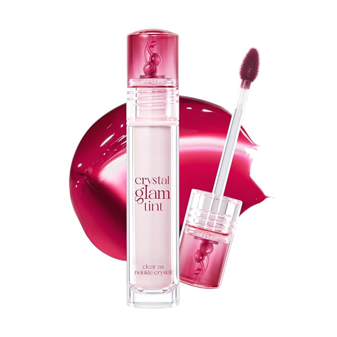 CLIO CRYSTAL GLAM TINT (CHERRY SERIES 025 DARK CHERRY), Glossy Finish, Lightweight, Buildable, Glass-Like, Smoothing, Long-Lasting, Vivid, Transparent, Shiny, Moisturizing Lip Stain, Korean Lip Tint