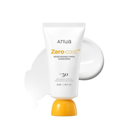 Anua Zero-Cast Moisturizing Finish Sunscreen,SPF 50, Glow Natural Sunscreen,No White Cast, Hyaluronic Acid, Niacinamide Sun Block For face,Oil-Free, Oxybenzone Free, Travel Essential (50ml/1.69fl.oz)