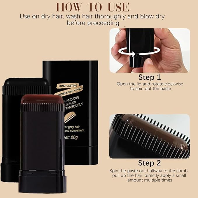 2-in-1 Hair Color Comb Waterproof Sweat-Proof Instant Gray Coverage,Portable Color Touch-Up Hair Sticks With Comb,Quick Touch-Up Hair Dye Stick for Men & Women (Dark Brown)