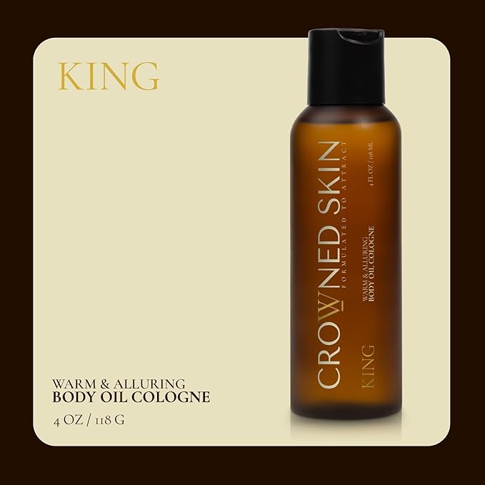Crowned Skin King Body Butter Cologne and Body Oil Cologne Bundle | New Moisturizing Formula | Skin Care Set with Warm Sandalwood & Leather Scent | Natural Shea & Mango Butter | All-Day Fragrance