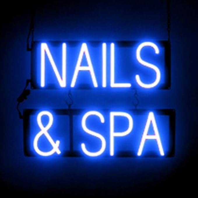 SpellBrite NAILS & SPA Sign | Nail Salon-Related Sign with Neon Look, Blue LED Light Source | 19.6" x 15.0"