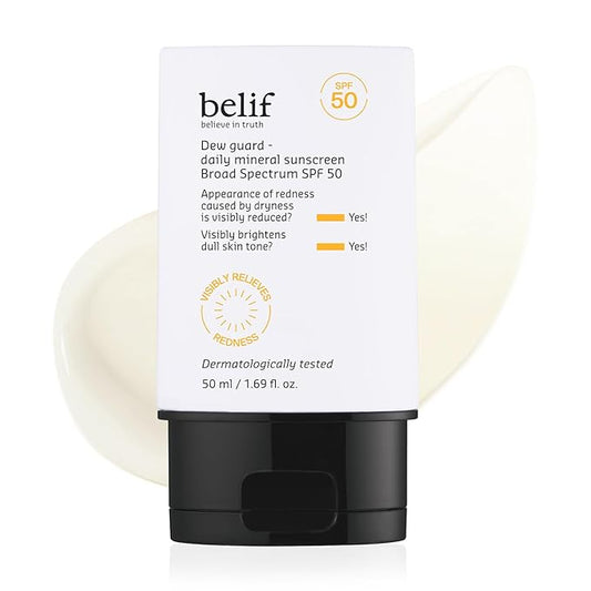 belif Dew Guard - Daily Mineral sun SPF 50 Hydrating Niacinamide Sunscreen (1.69 fl. oz) - Daily Broad Spectrum, Reduces Redness, No-White Cast, Non-Greasy, Korean Skincare