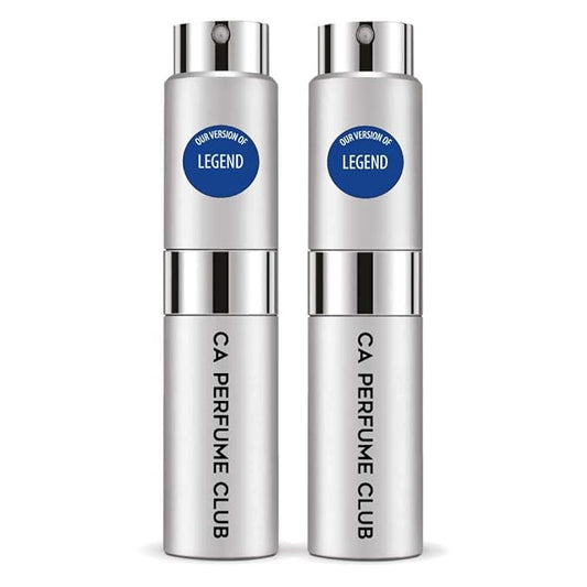 CA Perfume Impression of Legend for Men Aromatic Fougere Scent Long Lasting Cologne for Men Eau De Parfum Travel Size Refillable Atomizer Spray 0.27 Fl Oz 8ml (Pack of 2)