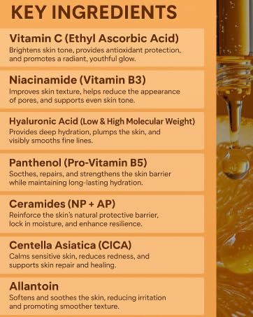 New Facial Serum for Sensitive Skin Vitamin C Hyaluronic Acid & Niacinamide Hydrating Anti-Aging Formula 1 fl oz (30 ml)