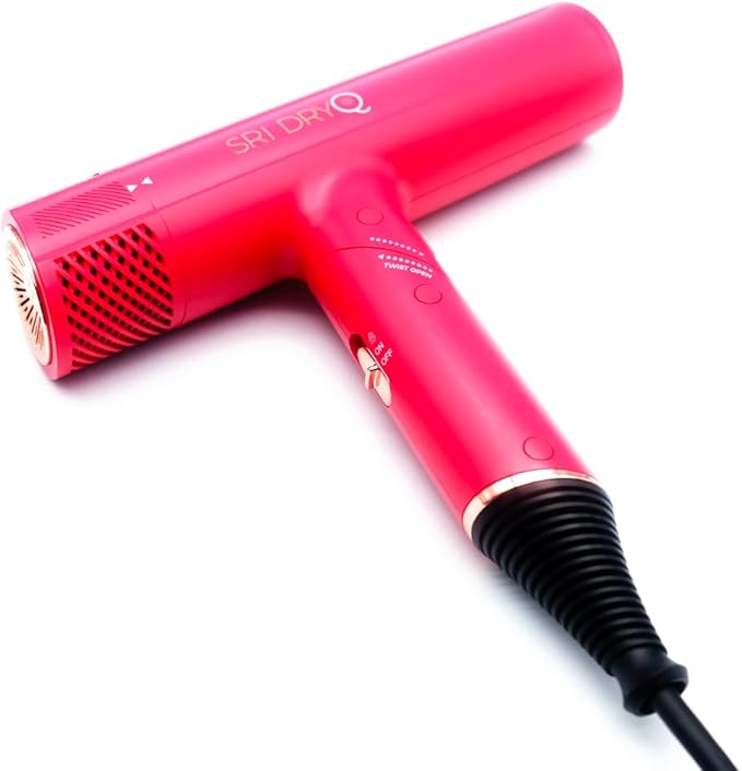 DryQ Smart Hair Dryer from SRILabs | Infrared and Ionic Technology - Lightweight + Foldable - Powerful + Quiet - 3 Magnetic Attachments - Heat Control with Locking Switch - Limited Edition (Magenta)