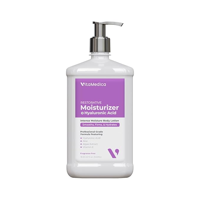 VitaMedica Hyaluronic Acid Body Moisturizer with Algae, Aloe + Panthenol - Intense Moisture Hand & Body Lotion for Firming, Hydrating, Anti-Aging - Fragrance Free -18.25 fl oz