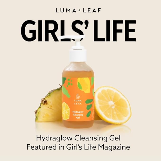LUMA & LEAF Hydraglow Brightening Face Wash with Hyaluronic Acid | Gentle Daily Exfoliating Gel Cleanser for Dull Skin & Dark Spots | For All Skin Types | 3.8 fl oz