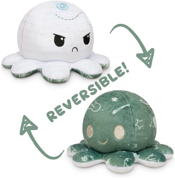 TeeTurtle - The Original Reversible Octopus Plushie - Chalkboard + Notebook - Cute Sensory Fidget Stuffed Animals That Show Your Mood - Perfect for Back to School!