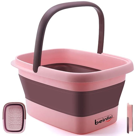Foot Bath Collapsible Foot Soak Tub,Beinilai Collapsible Foot Bath Basin,Multifunction Plastic Basin with Handles,Foot Tub for Soaking Feet-Pink