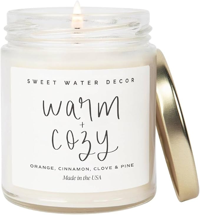 Sweet Water Decor Warm and Cozy Candle - Pine Cinnamon & Fir Winter Scented Soy Candles for Home | 9oz Clear Jar, 40 Hour Burn Time, Made in The USA