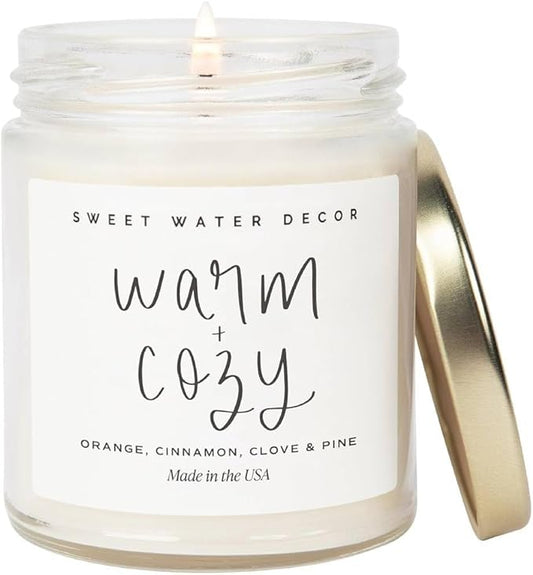 Sweet Water Decor Warm and Cozy Candle - Pine Cinnamon & Fir Winter Scented Soy Candles for Home | 9oz Clear Jar, 40 Hour Burn Time, Made in The USA