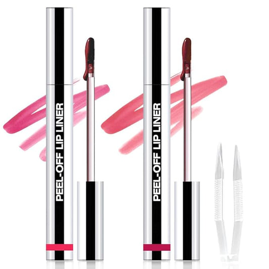 2Pcs Matte Lip Stain Peel Off Lip liner with Tweezer, Peel Off Lip Stain, Long Lasting Waterproof Lipstick Lip Gloss Tattoo, Transfer-proof for All Skin Types (0.24 fl oz-00#+06#)