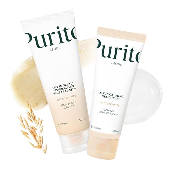 PURITO Oat Velvet Duo, Calming Gel Cream & Exfoliating Facial Polish, Non-comedogenic Formula, Moisturizer, Cleanser, Mild Korean Skincare for All Skin Types 3.38+5.07 fl.oz