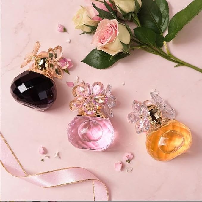 Annes Gift Happiness Floral Perfume, Crystal Flower Design, Fresh Fruity Fragrance, 2.04 FL OZ, Universal Scent