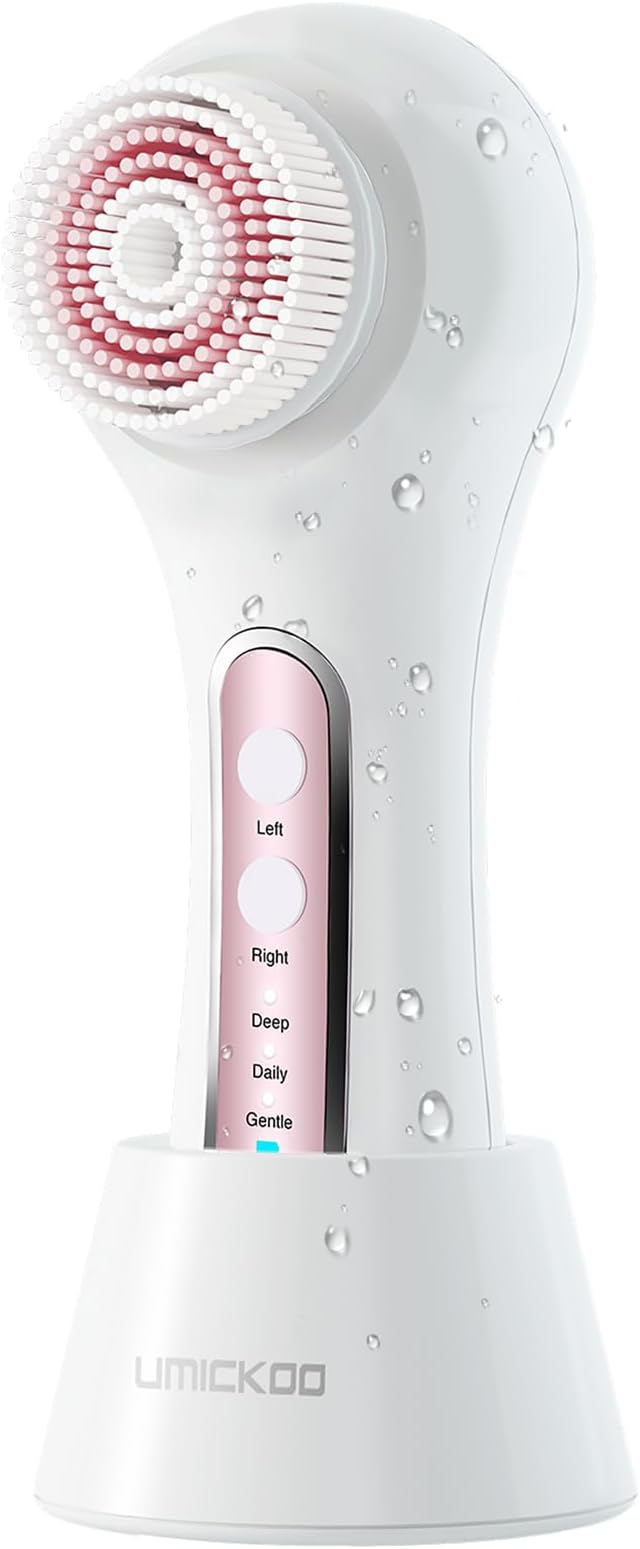 Face Scrubber Exfoliator, Rechargeable Facial Cleansing Brush with 2-Way Rotation & 3 Modes, 30-Day Runtime, 5 Brush Heads for SPA-Level Care, IPX7 Waterproof, Deep Cleaning for All Skin Types