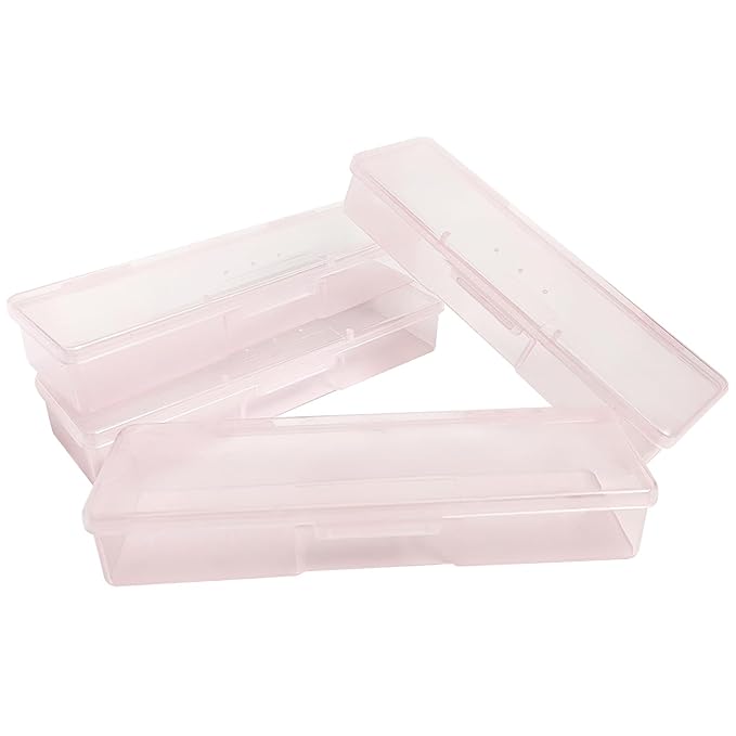 Plastic Storage Personal Box for Nail, 4PCS Nail Implement Manicure Tool Organizer Case Box for Nail Art Pedicure Supply (Pink)