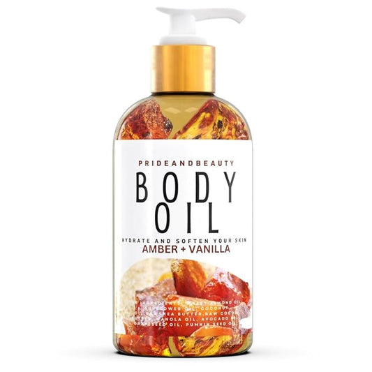 PrideandBeauty After Shower Oil. Skin Hydrating Oil. Body Oil Scented. Body Oils For Women Dry Skin. (Vanilla Buttercream) (8 OUNCES, Amber Vanilla Blossom)