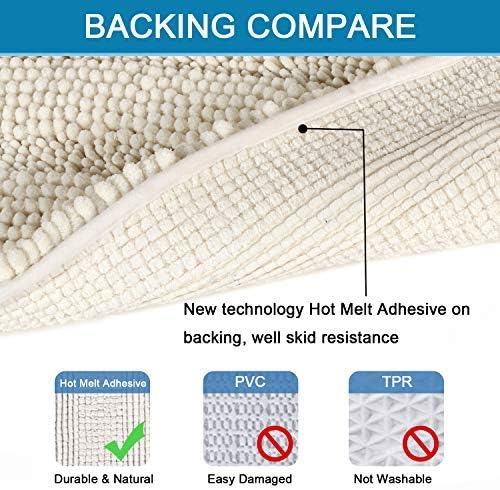 H.VERSAILTEX Bathroom Rugs Bath Rug Set 2 Piece Bathroom Contour Rug Toilet Mat Sets Non Slip Contour Bath Rug Ultra Thick Water Absorbent Striped Bath Mats Washable(47" x 17" Plus 20" x 20" U, Cream)