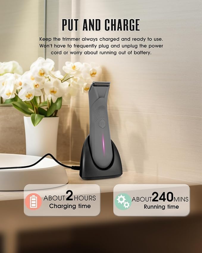 Manscape for Men, Groin Trimmer for Men and Women, Body Hair Trimmer and Ball Trimmer with Light, Pubic Hair Shaver, Manscaper Kit, 7 Precisions, Waterproof Wet/Dry Grooming (Grey)