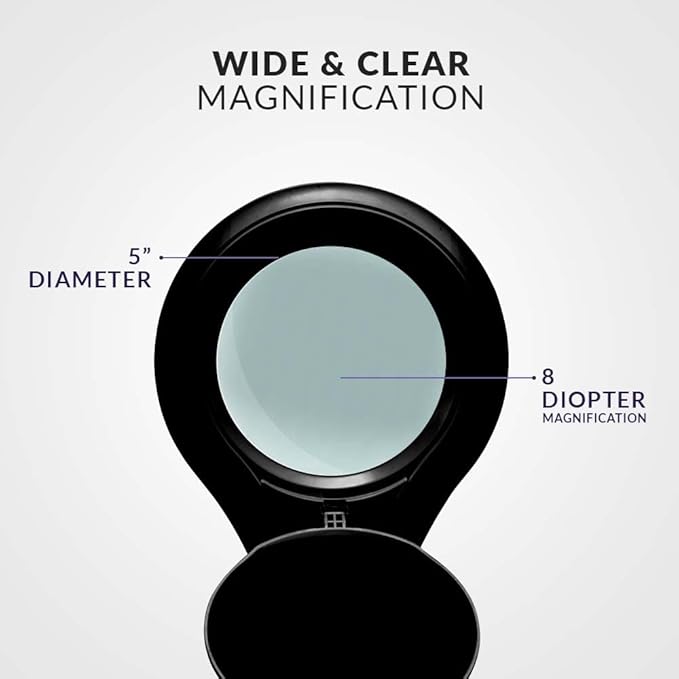 Neatfi 1,200 Lumens Super LED Magnifying Lamp with Clamp, Dimmable, Includes Microfiber Cleaning Cloth, 5 Inch Diameter Lens for Reading, Sewing, Crafting (Black, 8 Diopter)