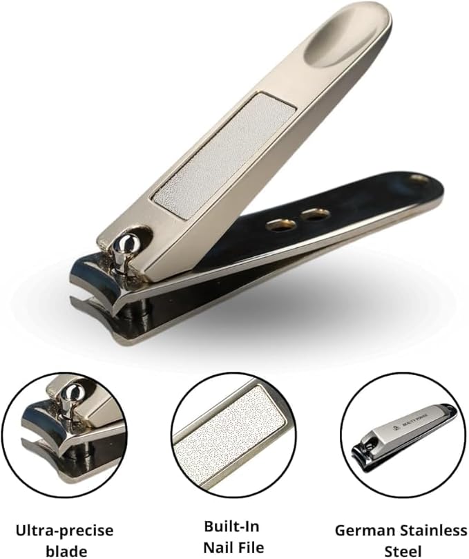 9 in 1 Professional Manicure Pedicure Set - Stainless Steel Nail Clippers, Nano File, Cuticle Nipper, Scissors, Tweezers, Travel PU Leather Case for Men & Women - Gift Ready Brown New